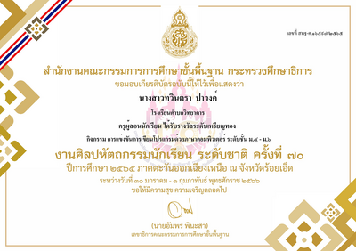 ผู้ฝึกสอนนักเรียน รางวัลเหรียญทอง งานศิลปหัตถกรรมนักเรียนระดับชาติ ภาคตะวันออกเฉียงเหนือ ครั้งที่ 70
นางสาวทวินตรา ปาวงค์ ครูผู้ฝึกซ้อมนักเรียน รางวัลเหรียญทอง การแข่งขันการเขียนโปรแกรมด้วยภาษาคอมพิวเตอร์ ม.4-ม.6 งานศิลปหัตถกรรมนักเรียนระดับชาติ ภาคตะวันออกเฉียงเหนือ ครั้งที่ 70 ปีการศึกษา 2565 ณ จังหวัดร้อยเอ็ด
คำหลัก: งานศิลปหัตถกรรมนักเรียน